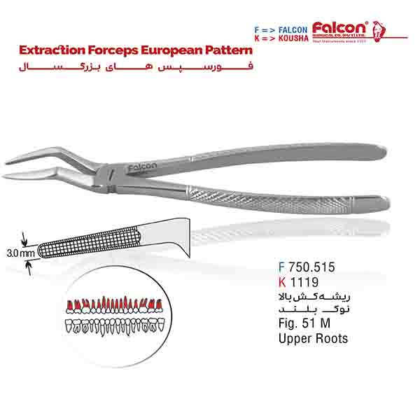 فورسپس ریشه کش بالا نوک بلند فالکن-Falcon